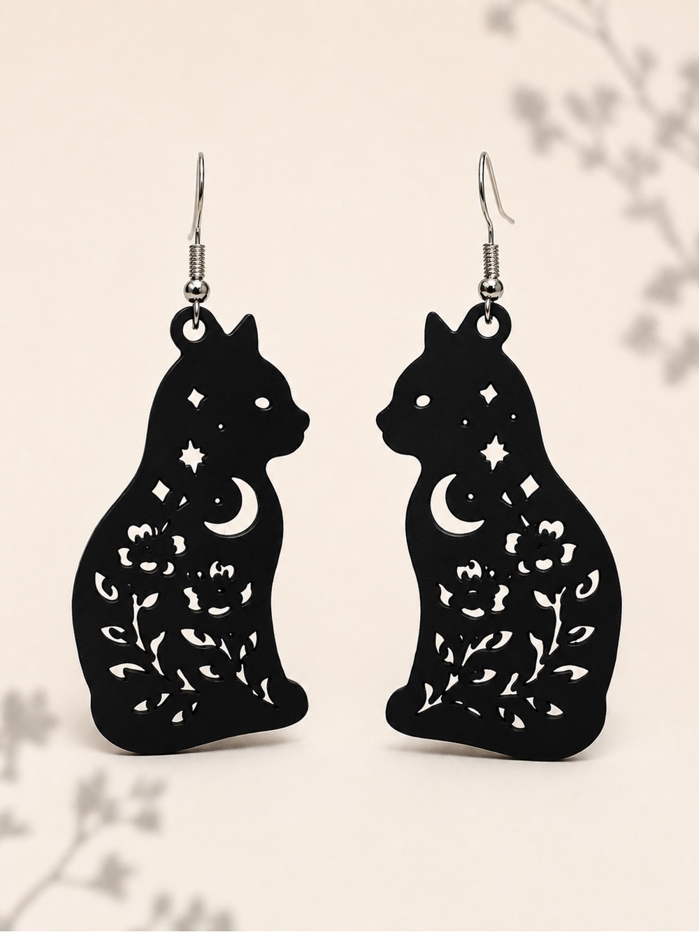 Black Cat Silhouette Earrings - Pet Cat Design